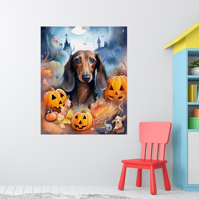Dackel Halloween mit Pumpkins Beängstigend Poster (Kinderzimmer 1)