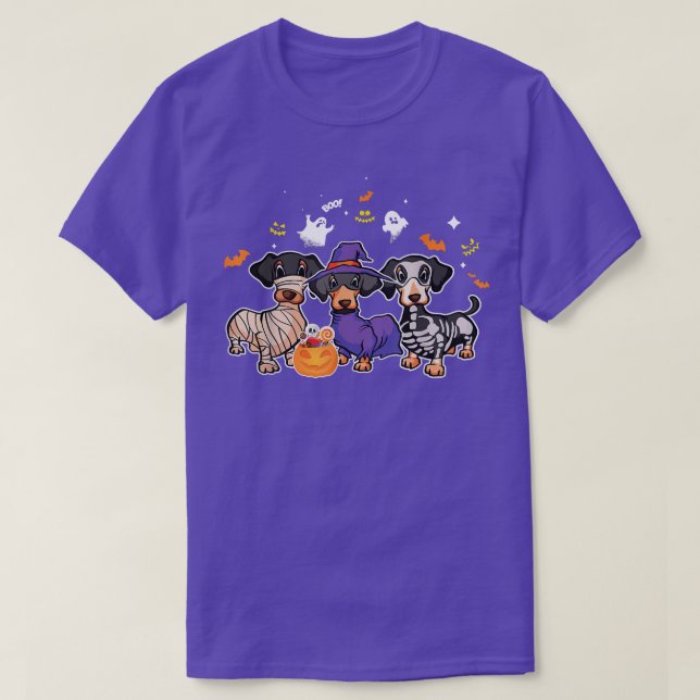 Dackel Halloween Pumpkin Spooky Mummy Skeleton T-Shirt (Design vorne)