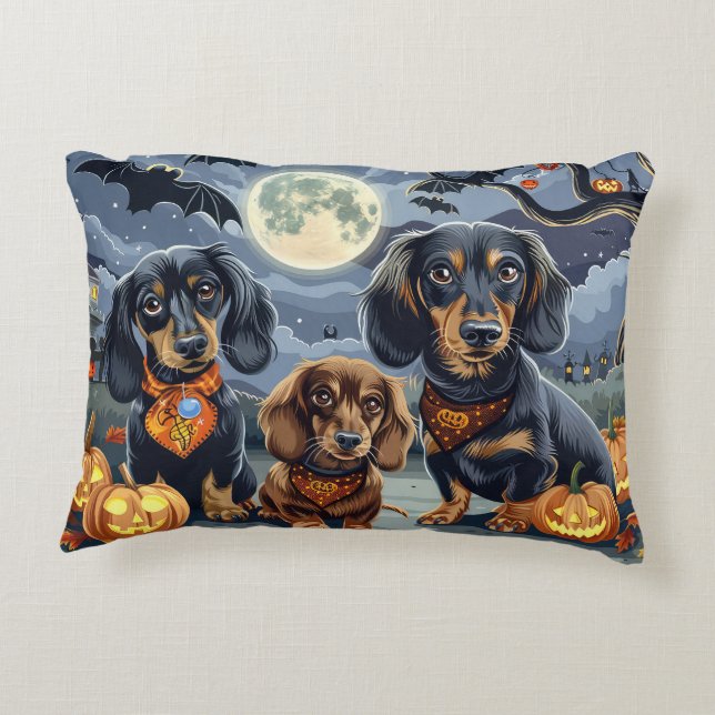 Dackel Halloween Spooky Dekokissen (Rückseite)