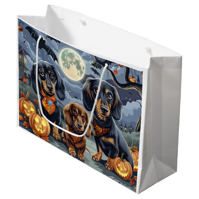 Dackel Halloween Spooky Große Geschenktüte (Vorderseite Schrägansicht)