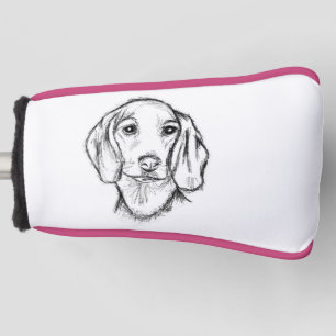 Dackel handgezeichnete Skizze schwarz weiß Welpe H Golf Headcover