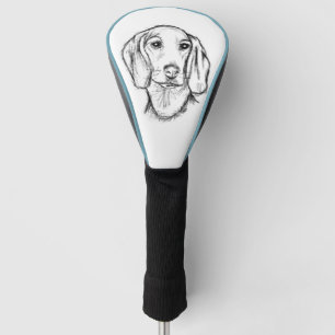 Dackel handgezeichnete Skizze schwarz weiß Welpe H Golf Headcover