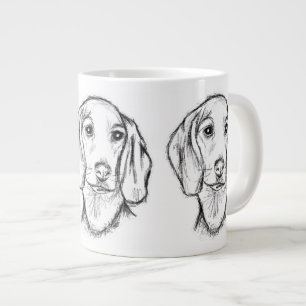 Dackel handgezeichnete Skizze schwarz weiß Welpe H Jumbo-Tasse