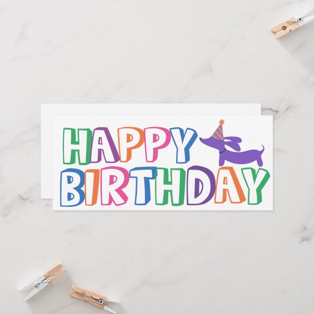 Dackel Happy Birthday Card Long Karte (Vorderseite/Rückseite Beispiel)
