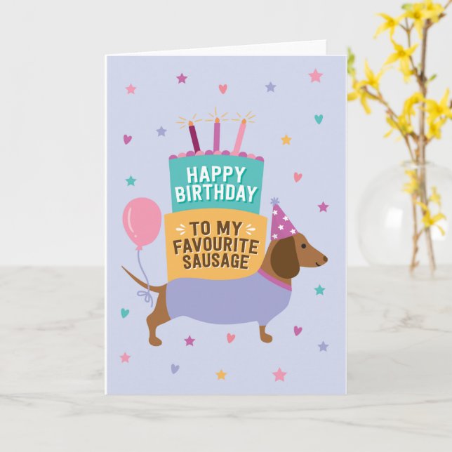 Dackel Happy Birthday Niedlich Card Karte (Gelbe Blume)