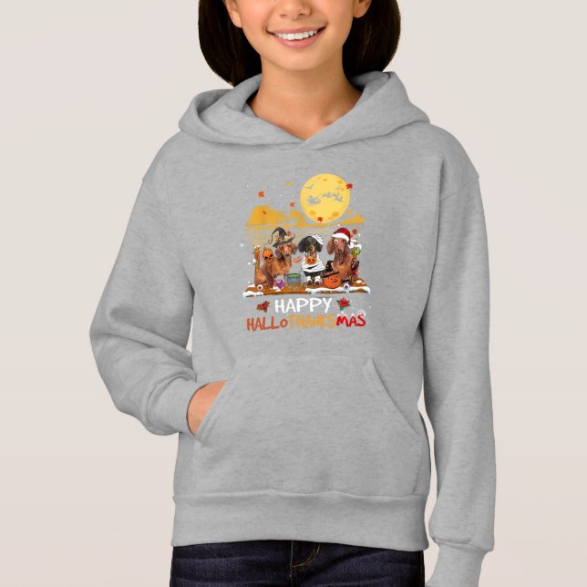 Dackel Happy Hallothanksmas Halloween Thanksgiv Hoodie (Vorderseite)