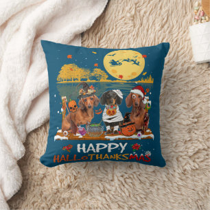 Dackel Happy Hallothanksmas Halloween Thanksgiv Kissen