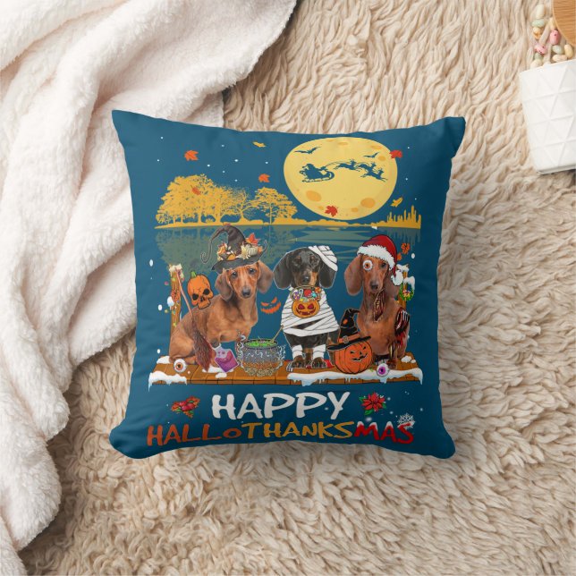 Dackel Happy Hallothanksmas Halloween Thanksgiv Kissen (Decke)