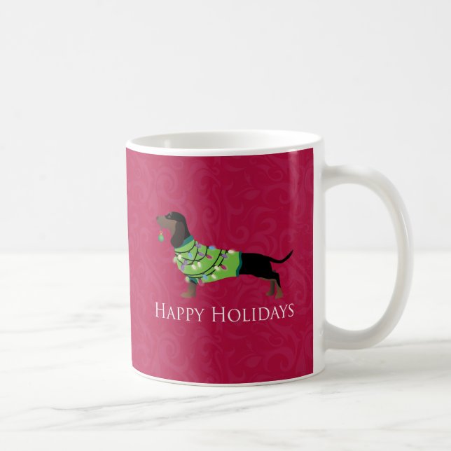 Dackel Happy Holidays Design Kaffeetasse (Rechts)