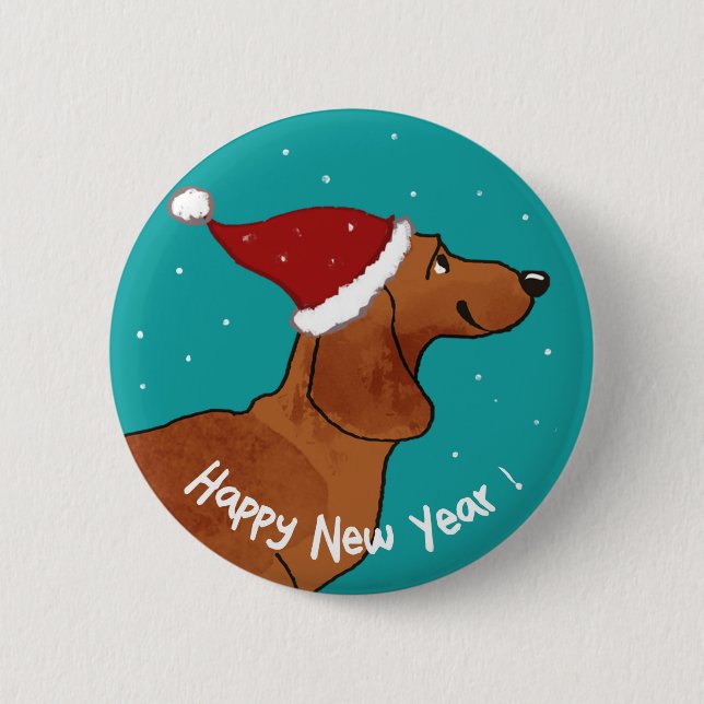 Dackel Happy Neujahrshund Button (Vorderseite)