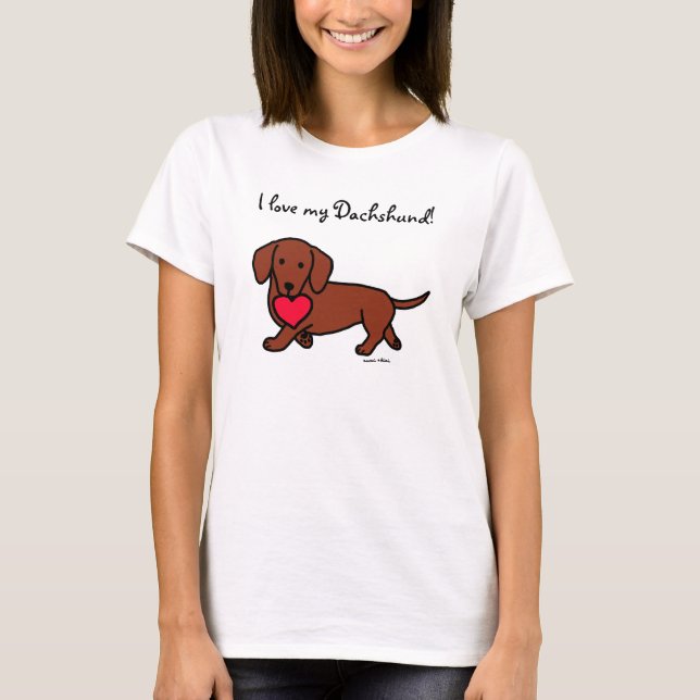 Dackel Herz Valentine Cartoon Tshirt (Vorderseite)