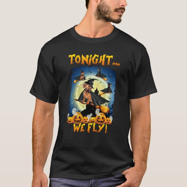 Dackel heute Abend fliegen wir lustige Dackel Hexe T-Shirt (Vorderseite)