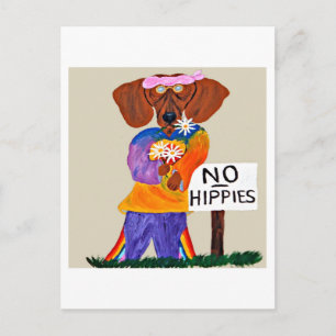 Dackel Hippie an Kein-Hippies-Schild Einladungspostkarte