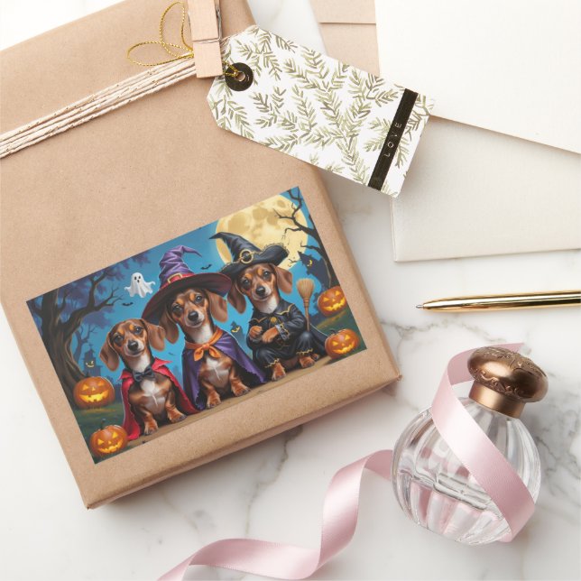 Dackel Hogs Pumpkin Halloween Funny Rechteckiger Aufkleber (Schenken)