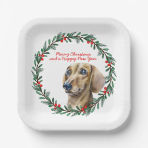 Dackel Holiday Wreath Personalisiert Weihnachten Pappteller