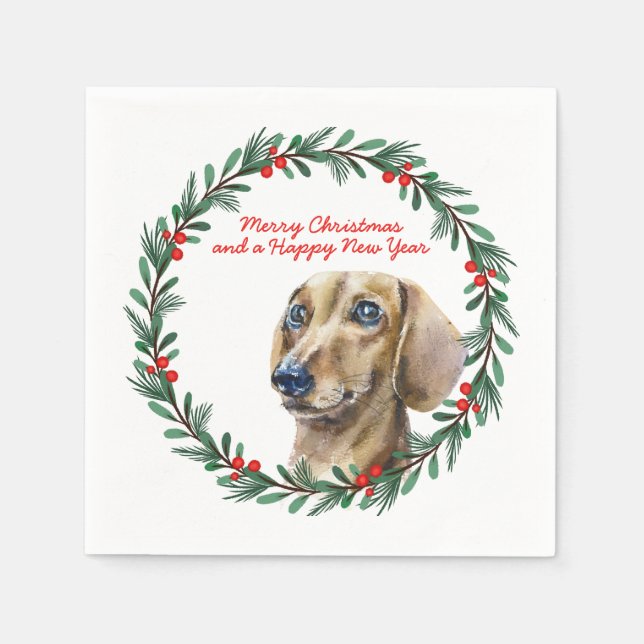 Dackel Holiday Wreath Personalisiert Weihnachten Serviette (Vorderseite)