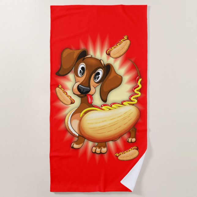 Dackel Hot Dog Strandtuch (Vorderseite)