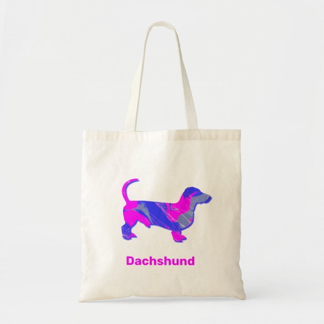 Dackel Hot Pink & Blue Abstrakt Classic Runde S Tragetasche (Vorne)