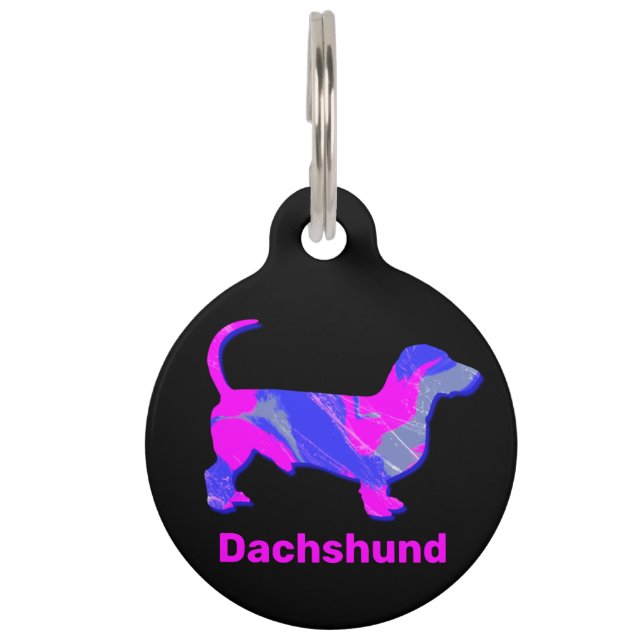 Dackel Hot Pink & Blue Abstrakt Haustiermarke (Vorderseite)