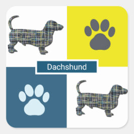 Dackel Hound Dog & Paw Y&B Grid Square Sticker