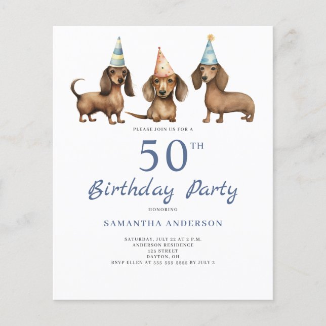 Dackel Hund 50. Geburtstag Einladung (Vorderseite)