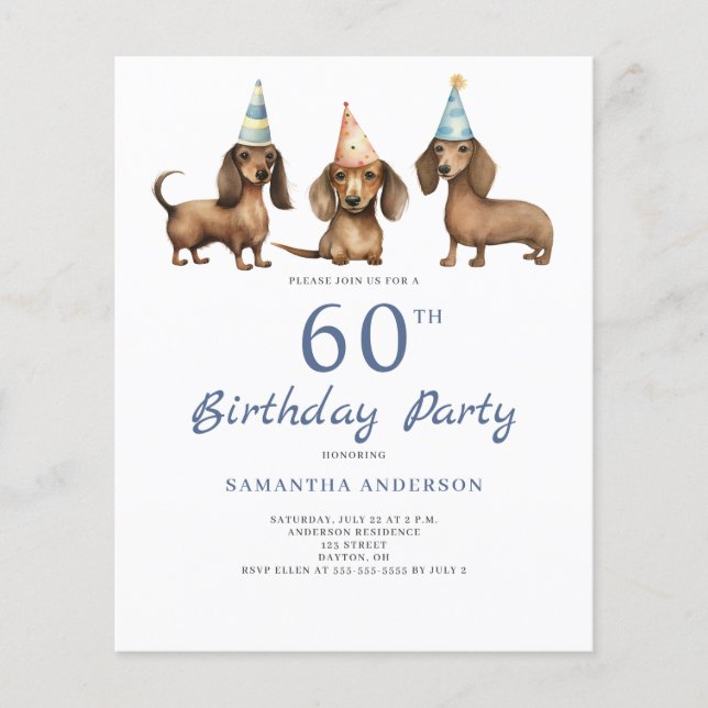 Dackel Hund 60. Geburtstag Einladung (Vorderseite)