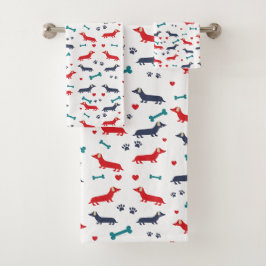 Dackel Hund farbenfrohe Dackeln und Pfoten Badhandtuch Set