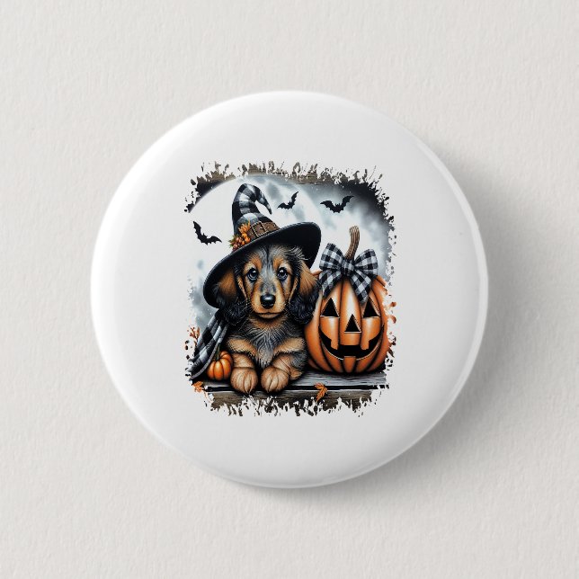 Dackel Hund Halloween Button (Vorderseite)