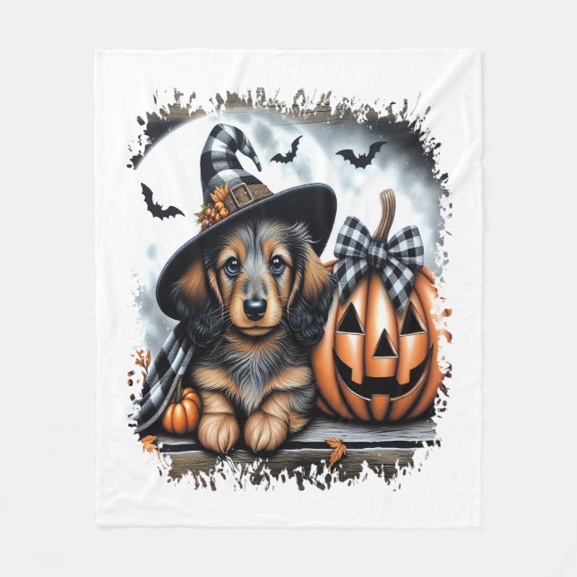 Dackel Hund Halloween Fleecedecke (Vorderseite)