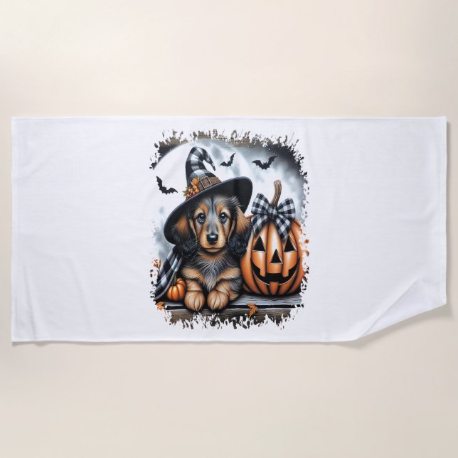 Dackel Hund Halloween Strandtuch (Vorderseite)
