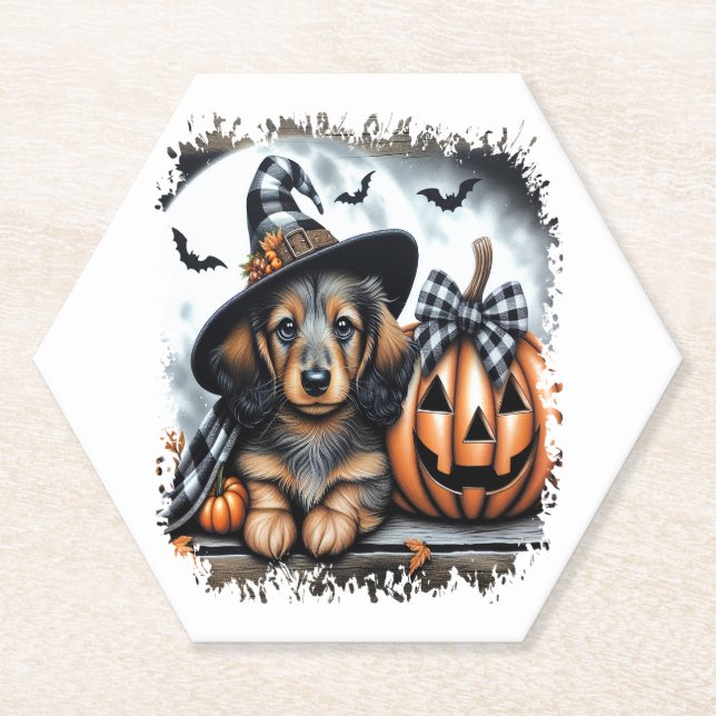 Dackel Hund Halloween Untersetzer (Vorderseite)