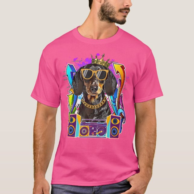 Dackel Hund Hip Hop 90S Rap Music T-Shirt (Vorderseite)