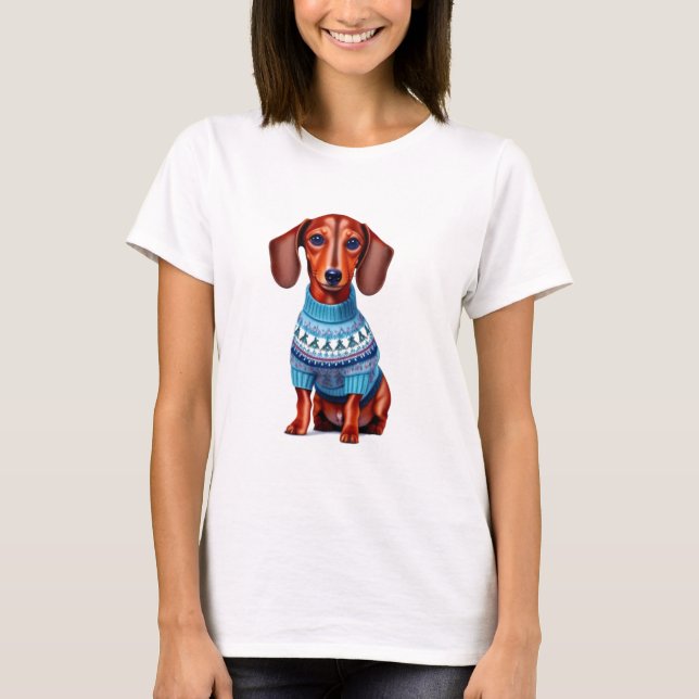 Dackel Hund im Pullover T - Shirt (Vorderseite)