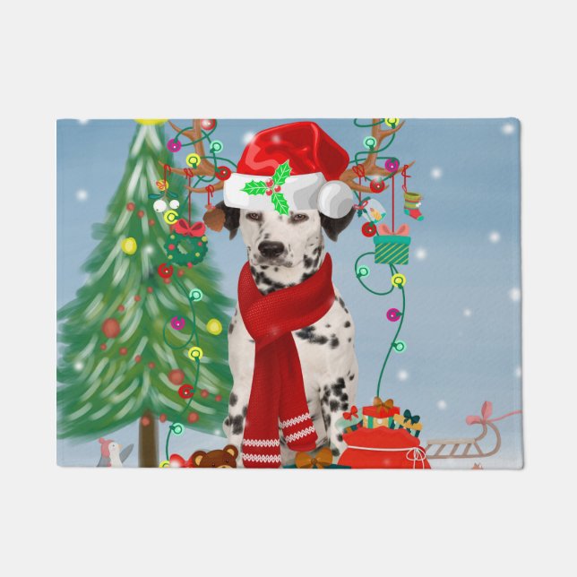 Dackel Hund im Schnee mit Weihnachtsgeschenken Fußmatte (Vorderseite)