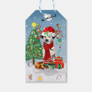 Dackel Hund im Schnee mit Weihnachtsgeschenken Geschenkanhänger