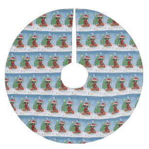 Dackel Hund im Schnee mit Weihnachtsgeschenken Polyester Weihnachtsbaumdecke
