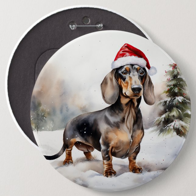 Dackel Hund im Schnee Weihnachten Button (Vorne & Hinten)