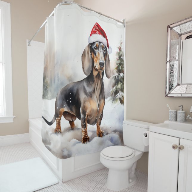 Dackel Hund im Schnee Weihnachten Duschvorhang (Beispiel)