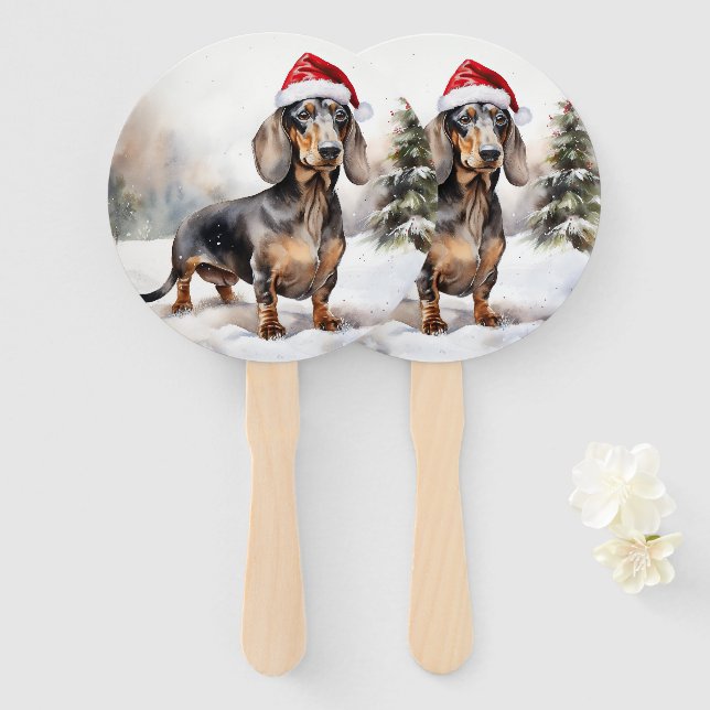 Dackel Hund im Schnee Weihnachten Fächer (Vorne und Hinten)