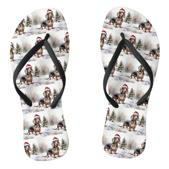 Dackel Hund im Schnee Weihnachten Flip Flops (Fußbett)