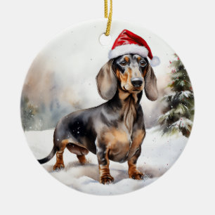Dackel Hund im Schnee Weihnachten Keramik Ornament