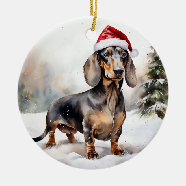 Dackel Hund im Schnee Weihnachten Keramik Ornament (Vorne)