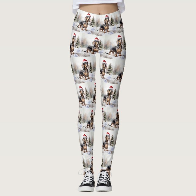 Dackel Hund im Schnee Weihnachten Leggings (Vorderseite)