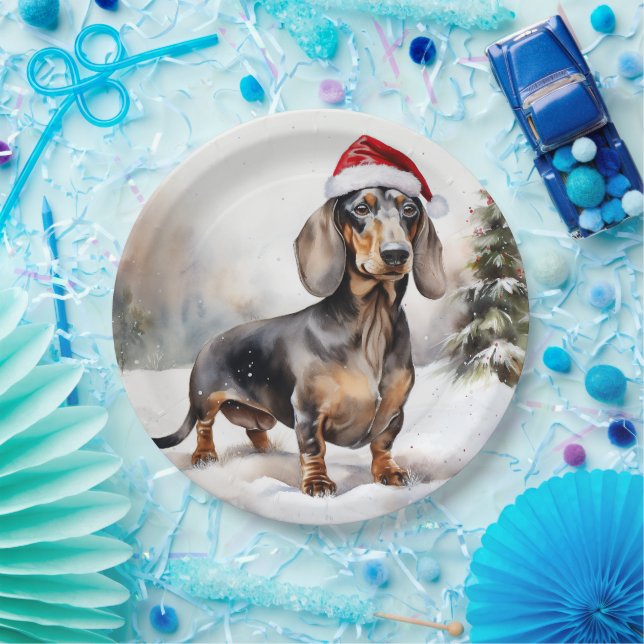 Dackel Hund im Schnee Weihnachten Pappteller (Party)