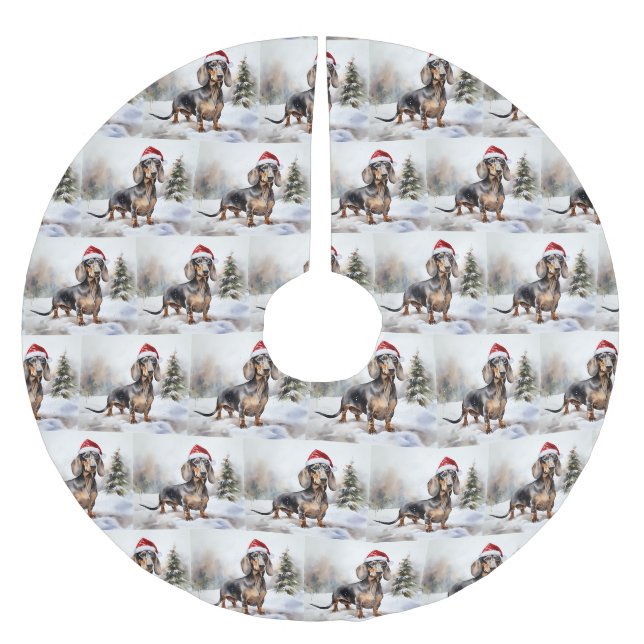 Dackel Hund im Schnee Weihnachten Polyester Weihnachtsbaumdecke (Vorderseite)