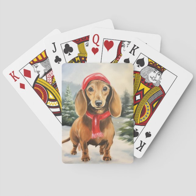 Dackel Hund im Schnee Weihnachten Spielkarten (Rückseite)