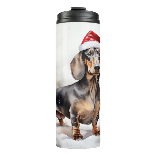 Dackel Hund im Schnee Weihnachten Thermosbecher (Vorderseite)