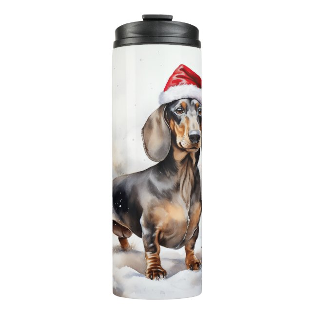 Dackel Hund im Schnee Weihnachten Thermosbecher (Vorderseite)