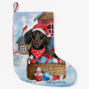 Dackel Hund im Schnee Weihnachtshundehaus Kleiner Weihnachtsstrumpf
