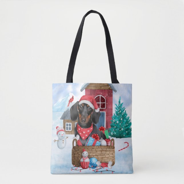 Dackel Hund im Schnee Weihnachtshundehaus Tasche (Vorderseite)